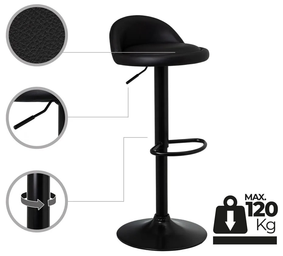 Čierne barové stoličky s nastaviteľnou výškou z imitácie kože v súprave 2 ks (výška sedadla 72 cm) – Casa Selección