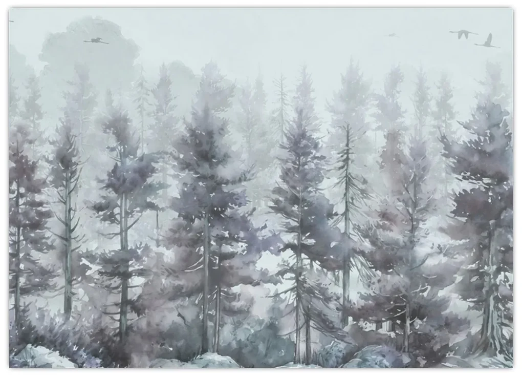 Sklenený obraz - Borovicový les II., aquarel (70x50 cm)