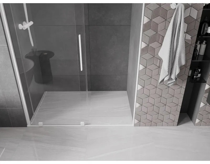 Mexen Velar, posuvné dvere do otvoru 150x200 cm, 8mm číre sklo, biely profil, 871-150-000-01-20
