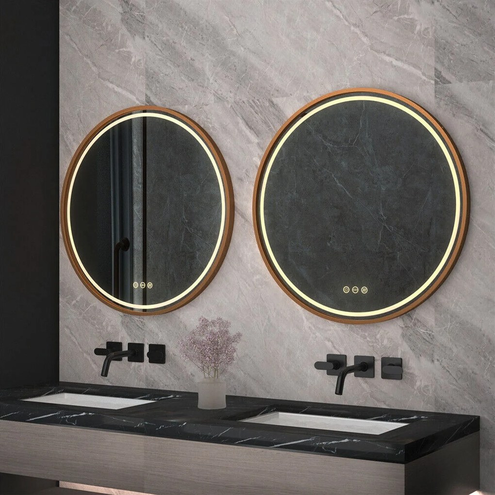 Rea MMJ, okrúhle LED zrkadlo, 60cm, kartáčovaná meď, HOM-05491