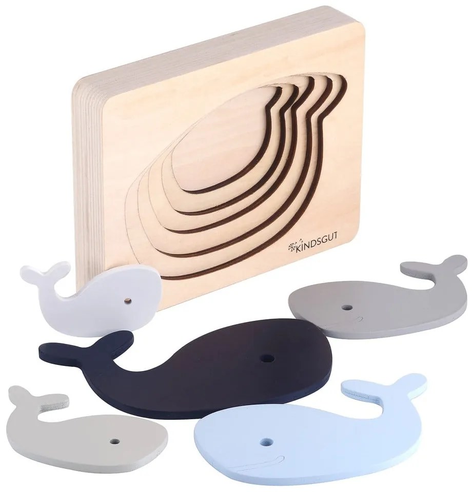 Drevené vkladacie puzzle Whale – Kindsgut