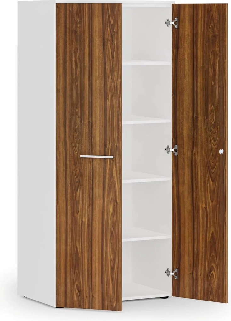 Kancelárska policová skriňa PRIMO WHITE s dverami, 800 x 500 x 1781 mm, biela/orech