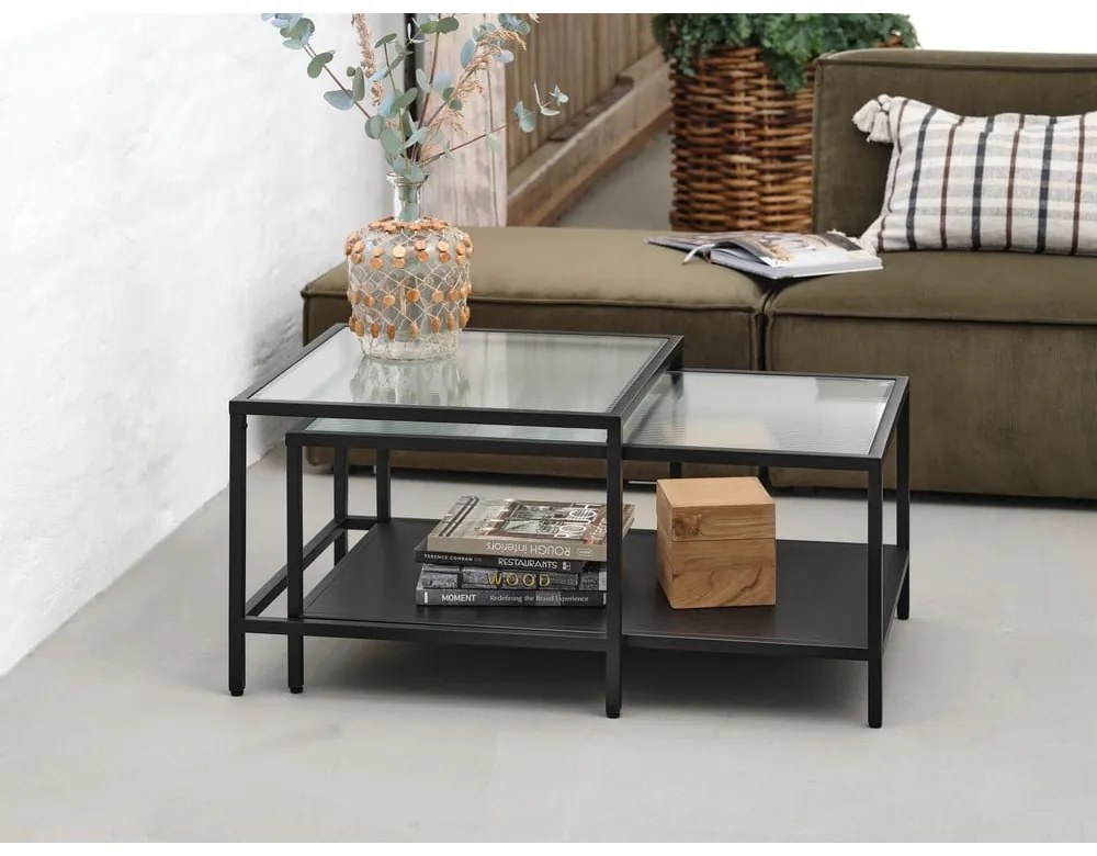 Čierne sklenené konferenčné stolíky v súprave 2 ks 60x60 cm Bronco – Unique Furniture