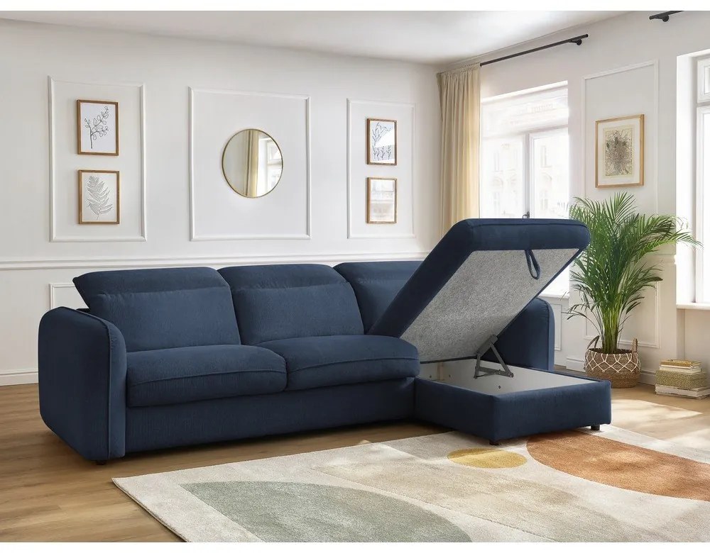 Tmavomodrá rozkladacia rohová pohovka (variabilná) Achille – Bobochic Paris