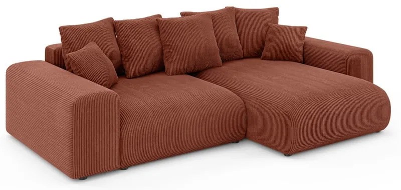 Menčestrová rozkladacia rohová pohovka s úložným priestorom v tehlovej farbe (variabilný roh) Luma – Ropez