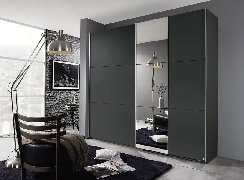 Šatníková skriňa Kronach, 175 cm, šedá/zrkadlo