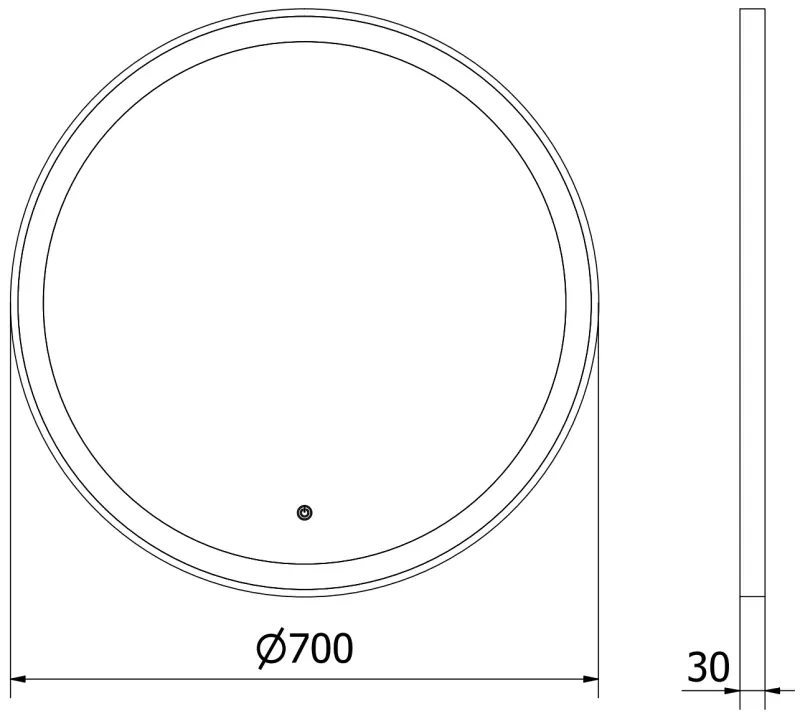 Mexen Esso, okrúhle LED podsvietené kúpeľňové zrkadlo 70 cm, 6000K, vykurovacia podložka proti zahmlievaniu, čierny rám, 9825-070-070-611-70