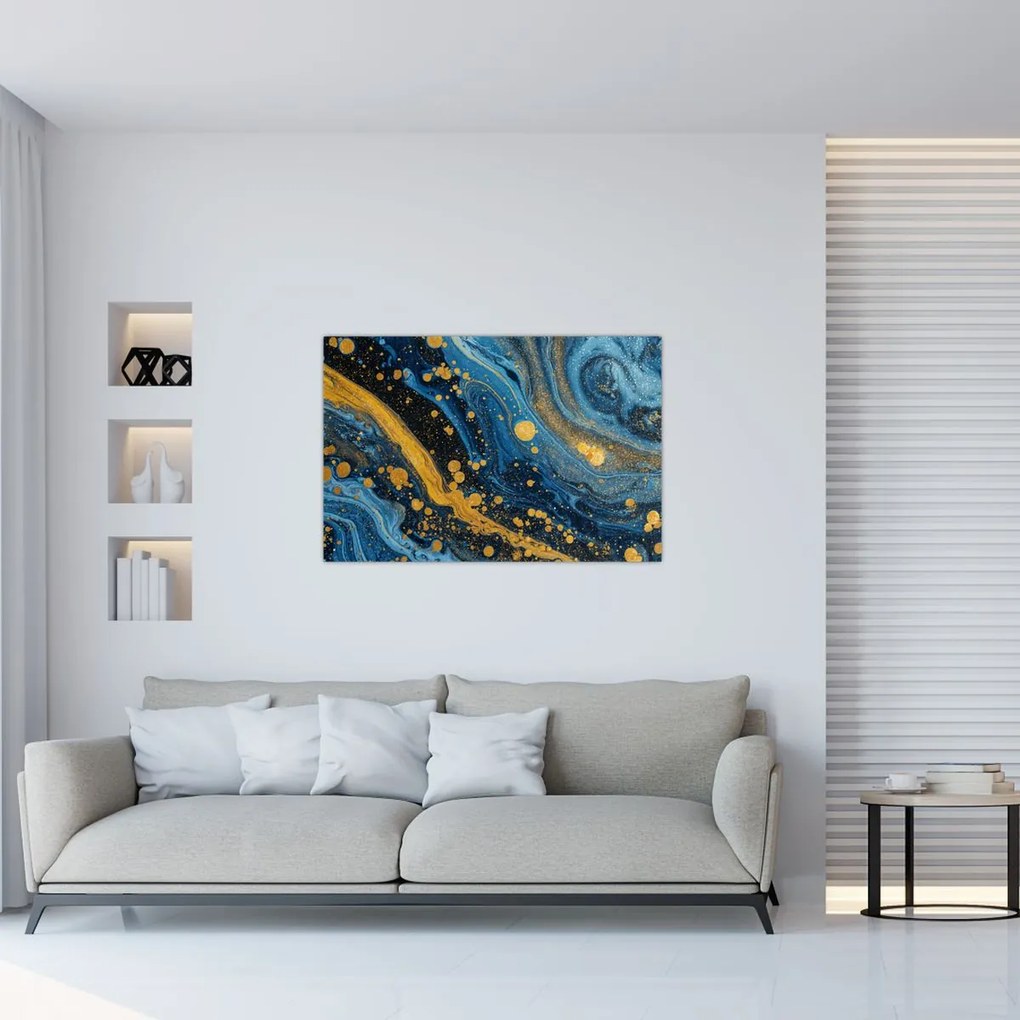 Obraz - Modrá abstrakcia so zlatom (90x60 cm)