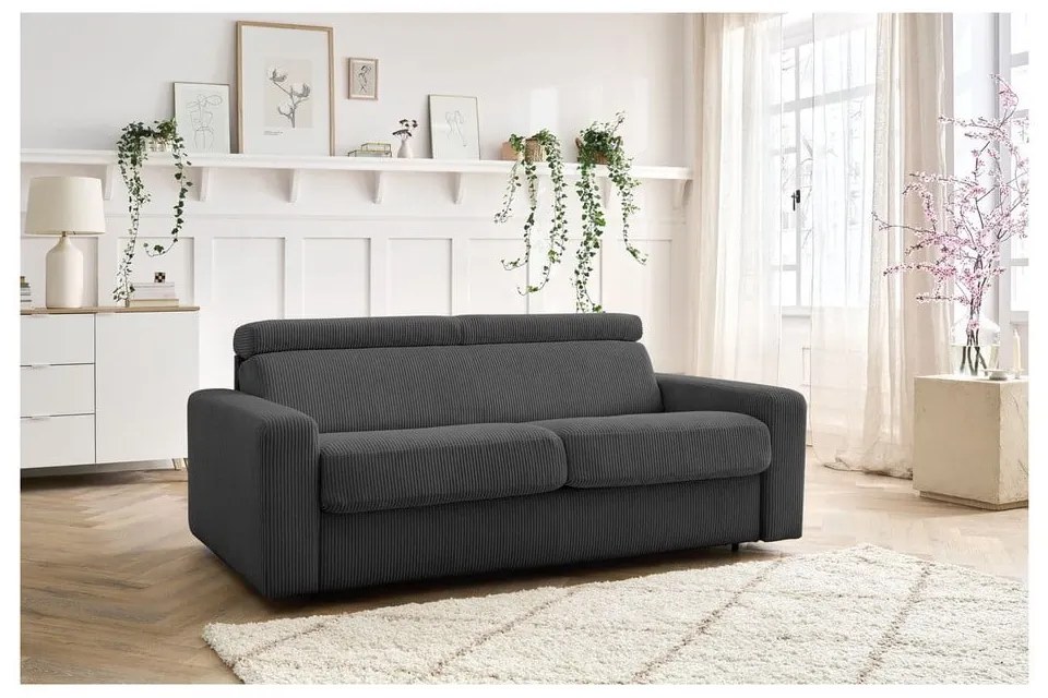 Tmavosivá menčestrová rozkladacia pohovka 215 cm Monaco – Bobochic Paris