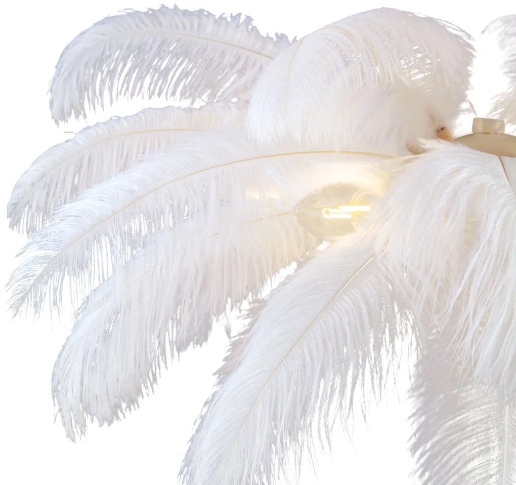 Art Deco stojacia lampa béžová s bielymi perami - Peahen