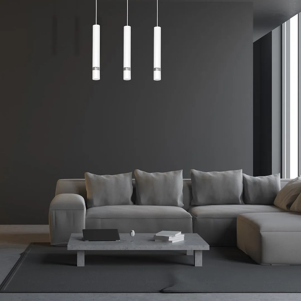 Závesné svietidlo Joker, 3x biele kovové tienidlo, w/ch