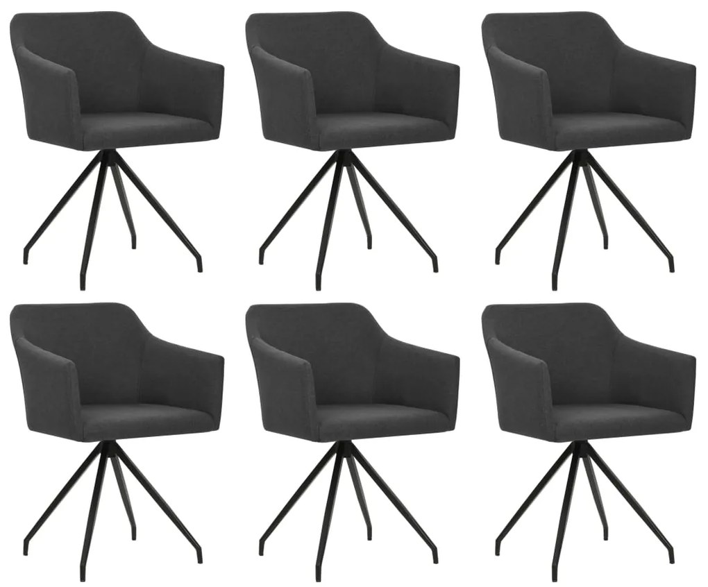 vidaXL Otočné jedálenské stoličky 6 ks, tmavosivé, látka