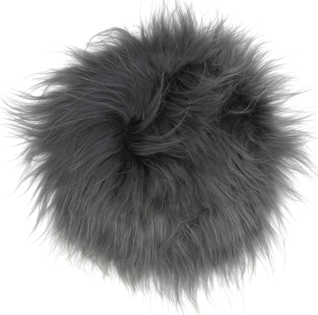 Kožený šedý guľatý podsedák dlhý chlp Iceland grey - Ø37cm
