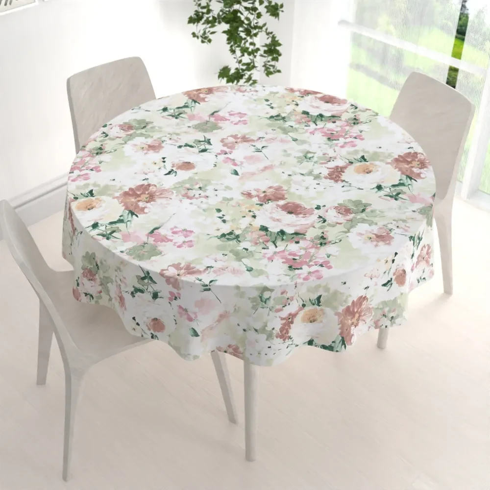 Biante Dekoračný okrúhly obrus PM-018 Maľované kvety na zelenom Ø 110 cm