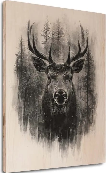 Obraz na dreve - Jeleň v tichej hmlovine
