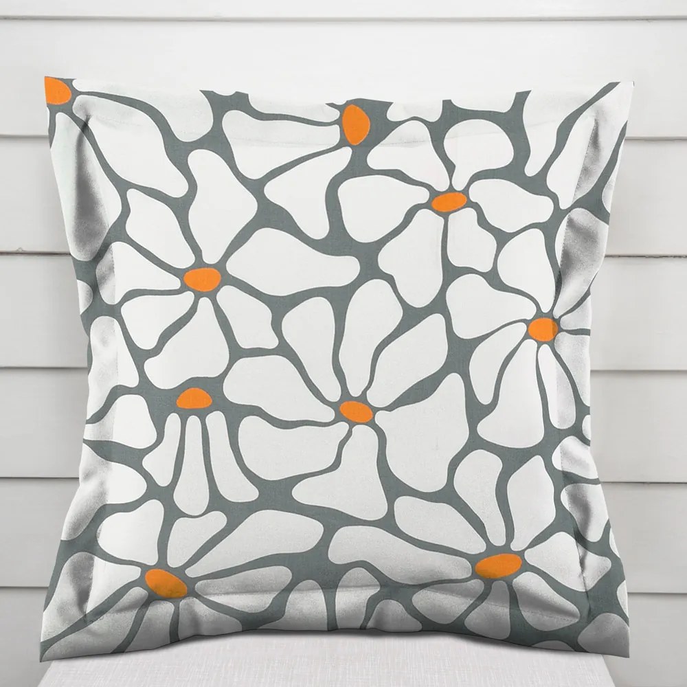 Biante Bavlnená obliečka na vankúš s lemom Sandra SA-491 Biele designové kvety na sivom 30 x 50 cm