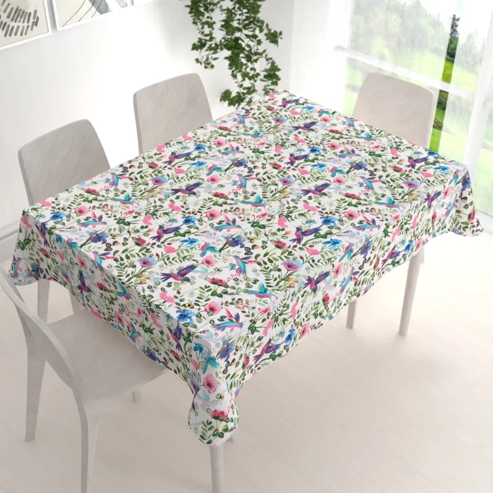 Biante Bavlnený obdĺžnikový obrus Sandra SA-495 Dúhové kolibríky medzi kvetmi 80x120 cm