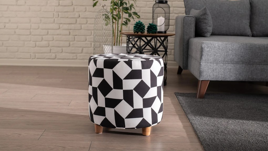 Atelier del Sofa Taburet Begon - Black, White, Čierna, Biela