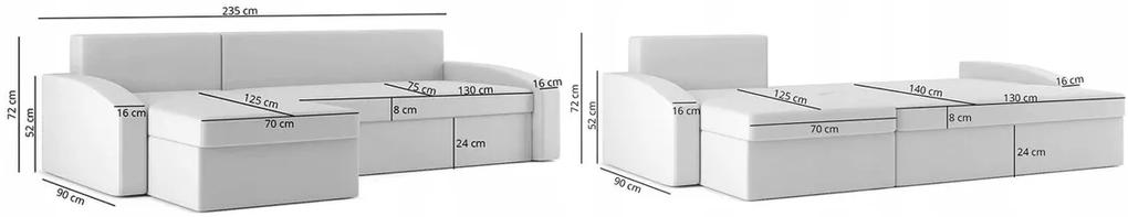 Dizajnová rozkladacia rohová pohovka bielo-sivej farby, 235 cm