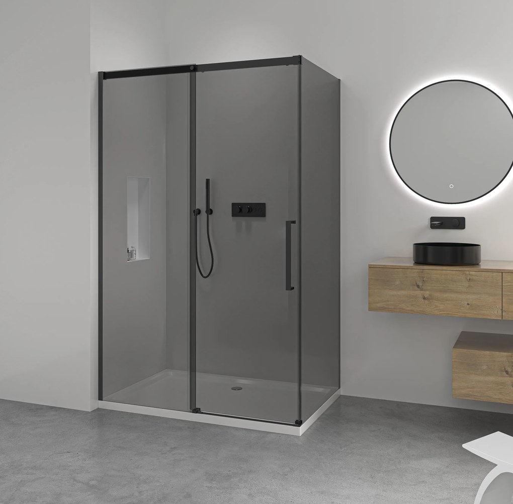 CERANO - Sprchovací kút Lantono L/P - 8 mm - čierna matná, grafitové sklo - 130x80 cm - posuvný, CER-CER-8050BD7524