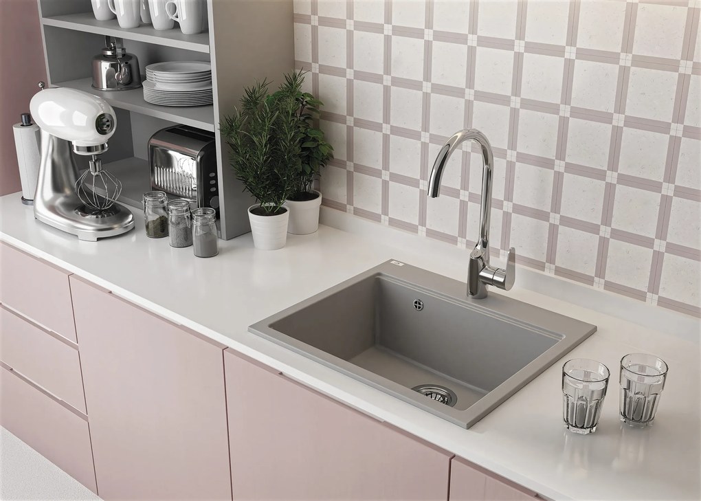 Laveo Tau, 1-komorový granitový drez 570x500x215 mm, šedá, LAV-SBT_510Y
