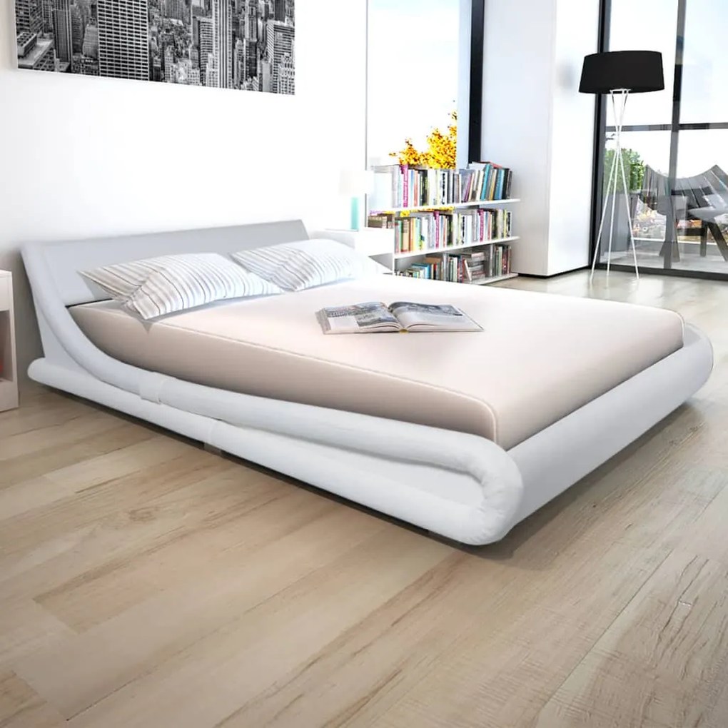 vidaXL Rám postele, 160x200 cm, umelá koža, biely