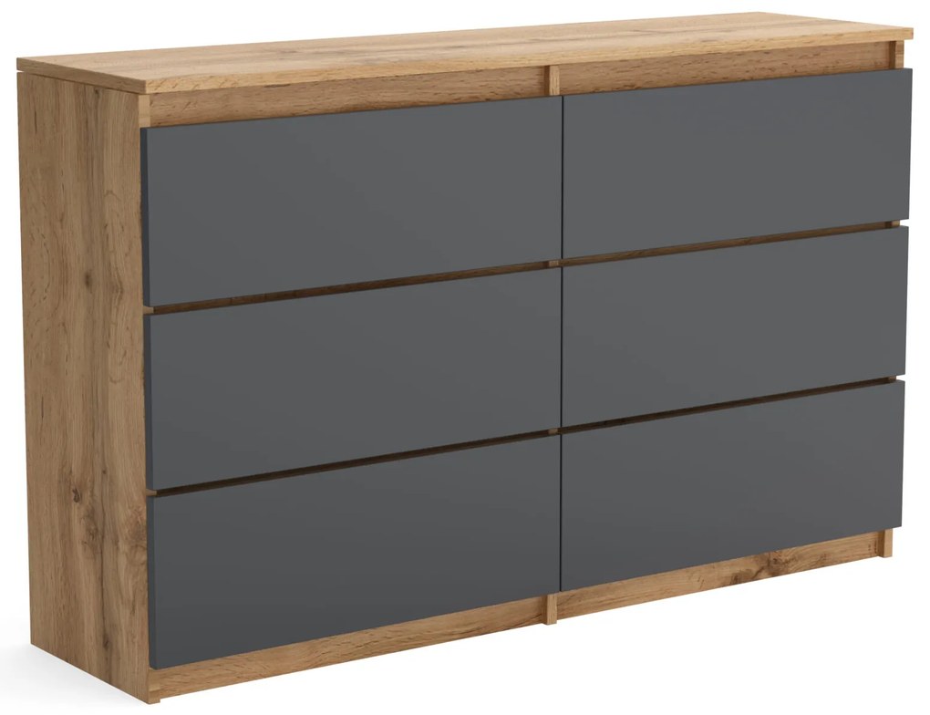 Veľká komoda 6 zásuviek ARIE šírka 120cm Wotan Dub/Antracit