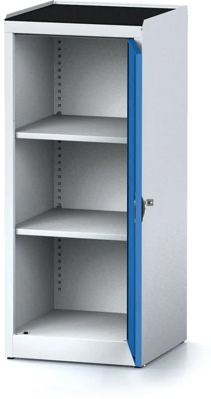 Úzka policová dielenská skriňa MECHANIC, 2 police, 490 x 500 x 1170 mm, modré dvere