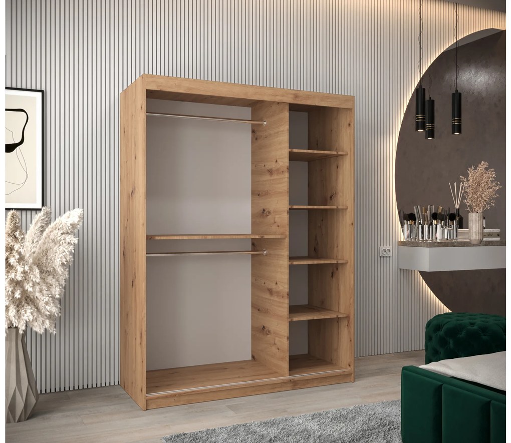 Šatníková skriňa 150 cm Toki (Dub artisan + Dub artisan). Akcia -45%. Vlastná spoľahlivá doprava až k Vám domov. 1064827