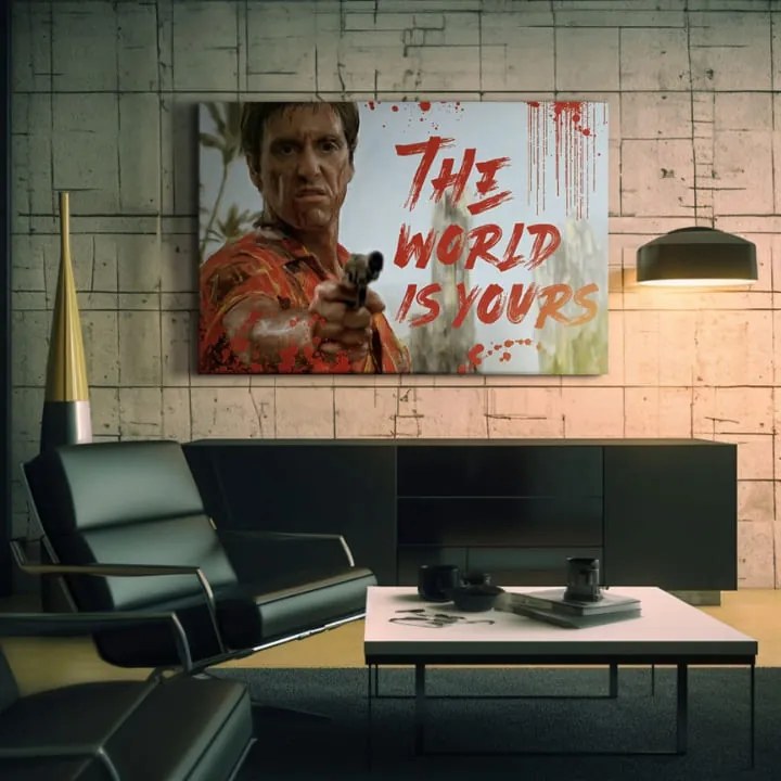 Scarface obraz na plátne Krvavý Tony Montana so zbraňou v ruke 40x60 cm