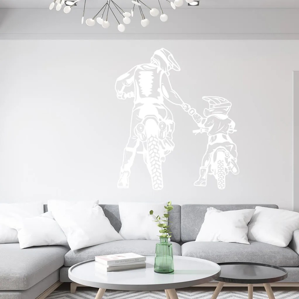 Veselá Stena Samolepka na stenu na stenu Motokros otec a syn Farba: růžová, Veľkosť: 80 x 70 cm