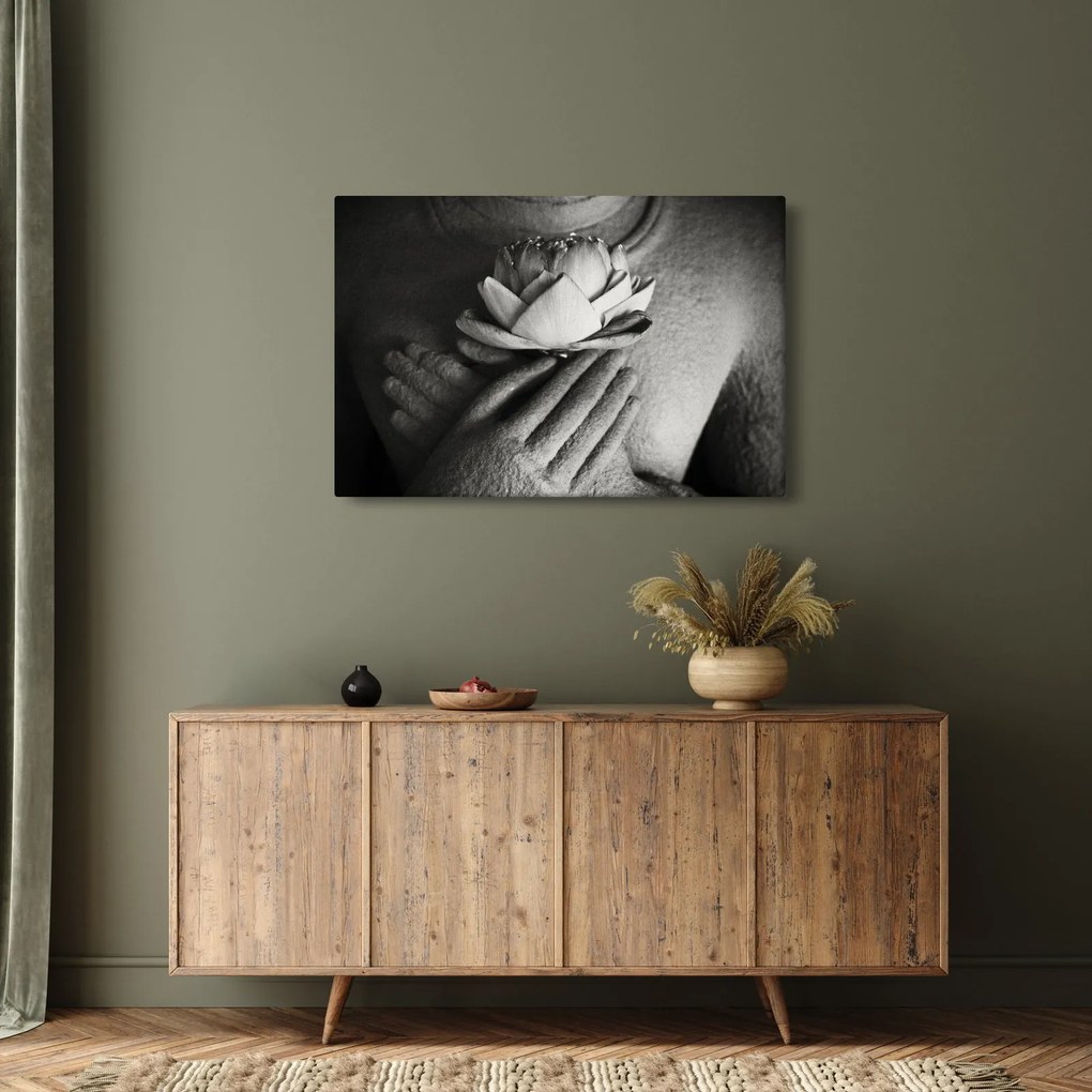 Obraz - Lotos v rukách Budhu (90x60 cm)