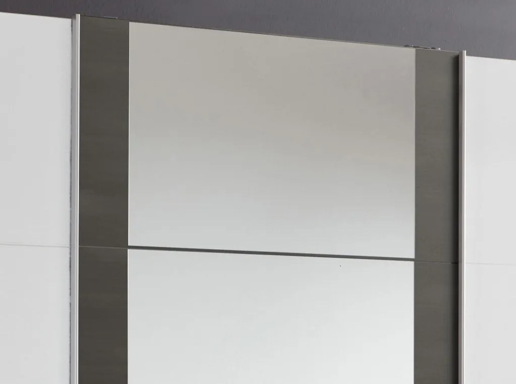 Šatníková skriňa Bern, šírka 225 cm/výška 208 cm, biela/antracitová oceľ