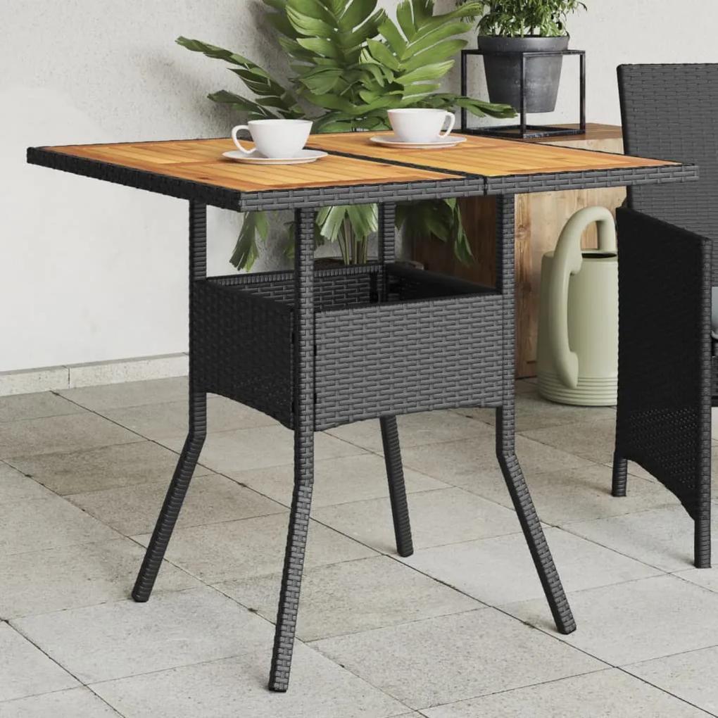 Záhradný stôl s akáciovou doskou, čierny 80x80x75 cm, polyratan 365519