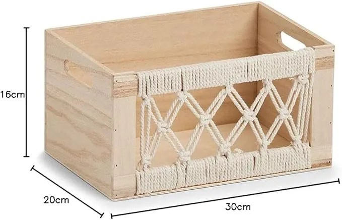 Drevená debnička, box v boho štýle MACRAMÉ 30x20x16