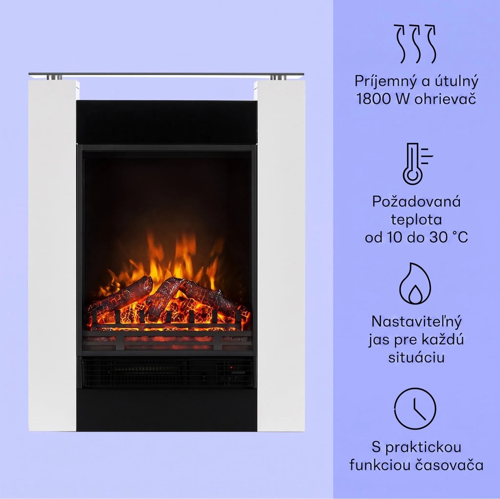 Klarstein Studio-5, elektrický krb, teplovzdušný ventilátor, 900/1800 W, diaľkové ovládanie, biely