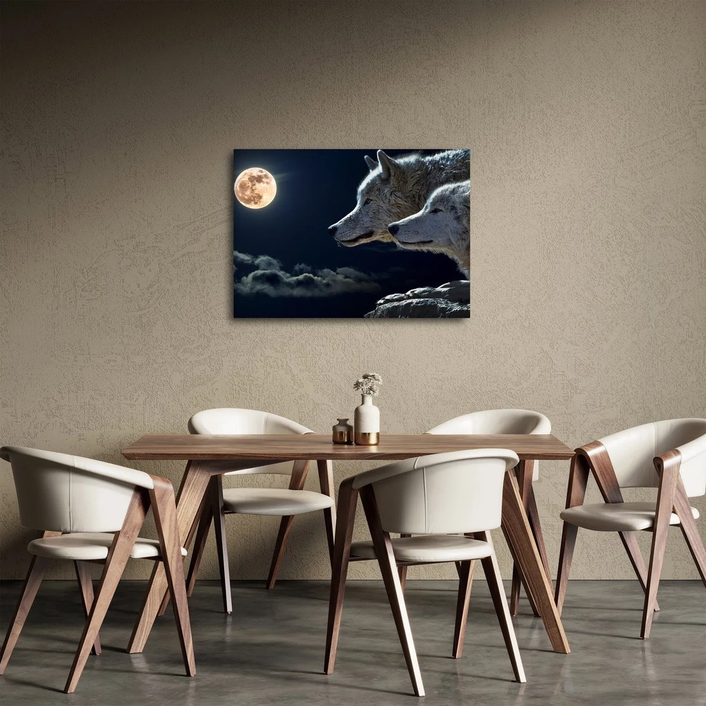 Obraz vlkov vyjúcich na mesiac (70x50 cm)