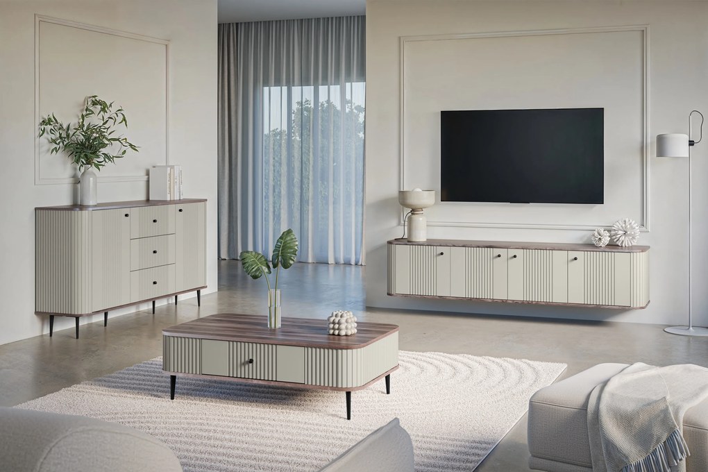 Konferenčný stolík so zásuvkou Vesper 103x60 cm - kašmír / orech / čierne nohy