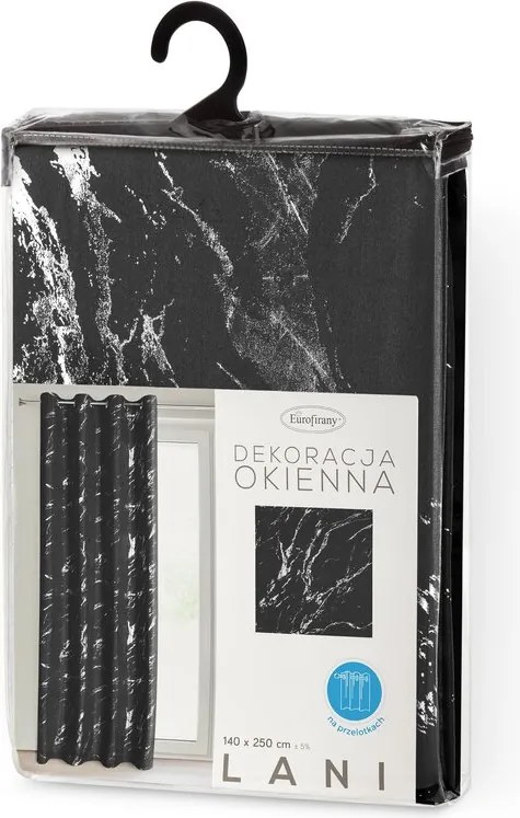 Dekorstudio Hotový záves LANI na dekoračných krúžkoch 140x250 cm - čierny so striebornou potlačou