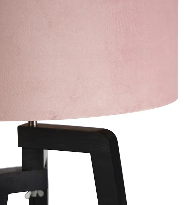 Stojaca lampa trojnožka čierna s ružovým tienidlom a zlatom 50 cm - Puros
