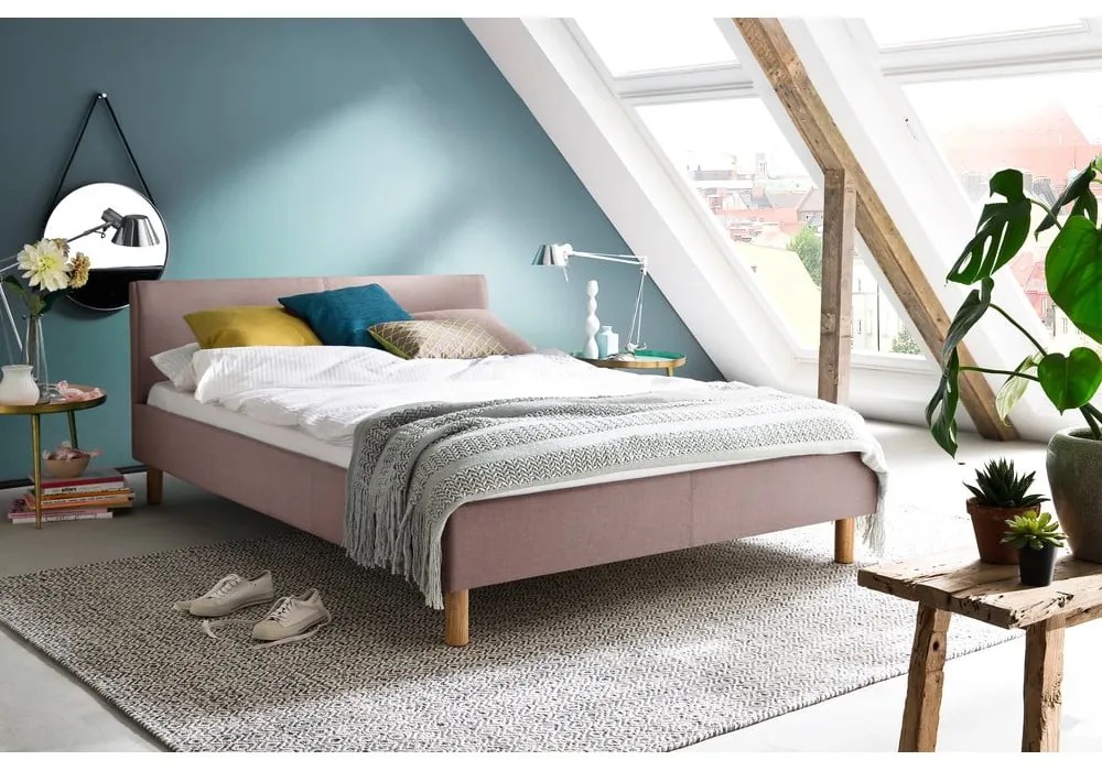 Ružová čalúnená jednolôžková posteľ bez roštu 120x200 cm Lena – Meise Möbel
