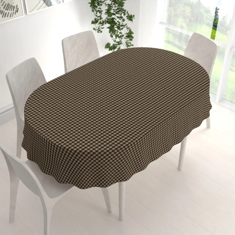 Biante Bavlnený oválny obrus Olivia OL-019 Hnedo-béžová kocka malá 140x220 cm