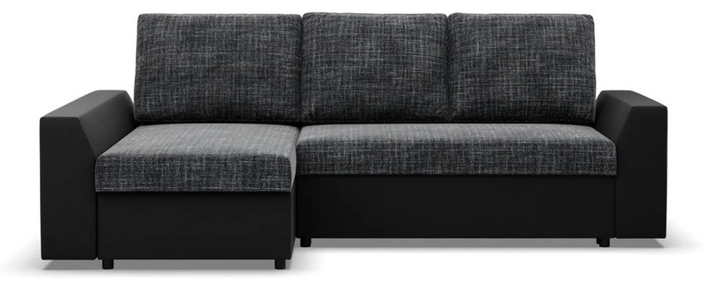Rohová rozkladacia sedacia súprava PAUL látka v kombinácii s eko-kožou Ľavá Sivá/čierna I