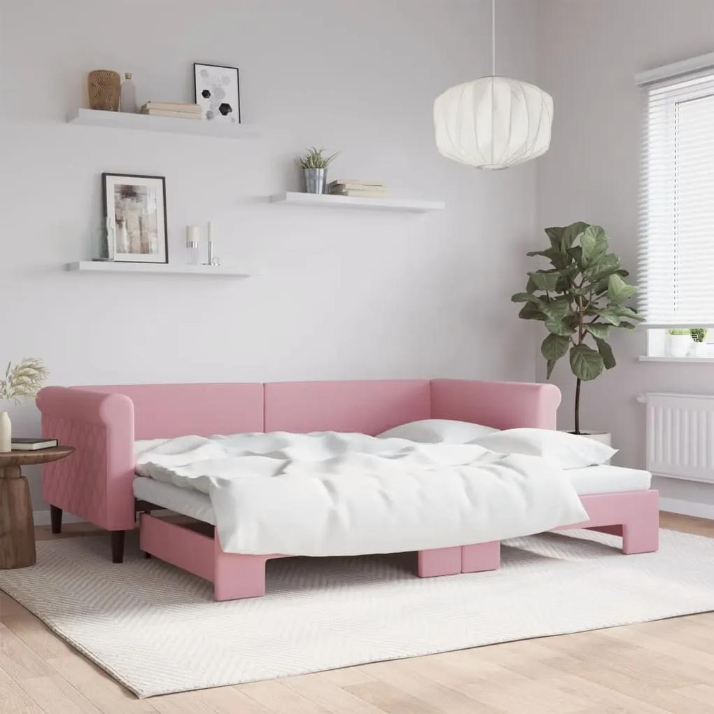 Denná posteľ s rozkladacou posteľou ružová 90x200 cm zamat 3197774