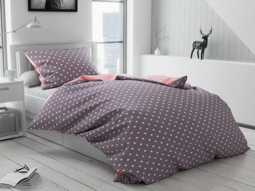 Bavlnené obojstranné obliečky SRDCE A BODKY ružové