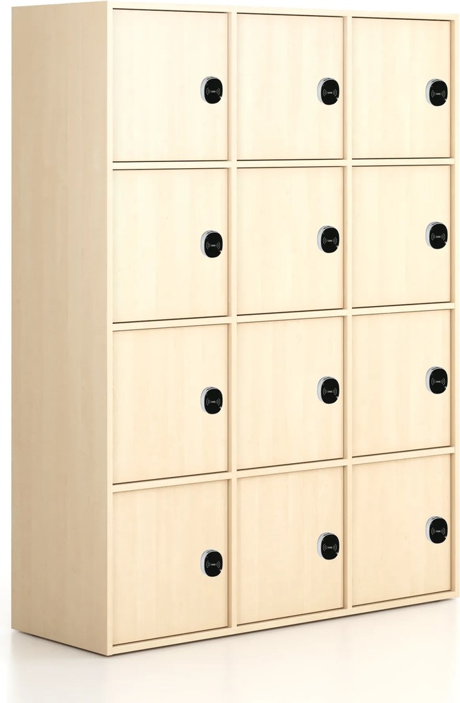 Kancelárska skriňa FRAME, 12x dvere, 1299 x 450 x 1735 mm, RFID zámok, breza
