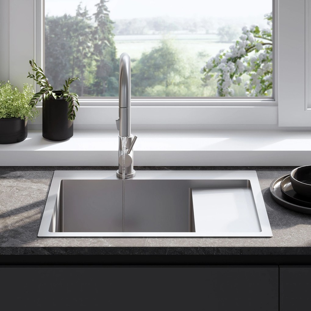 Rea Fin, 1-komorový oceľový drez 620x480x185 mm, brúsená oceľ, ZLE-06012