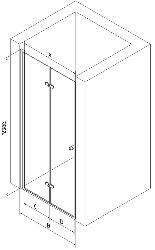 Mexen Lima, skladacie sprchové dvere do otvoru 105 x 190 cm, 6mm číre sklo, chrómový profil, 856-105-000-01-00-D