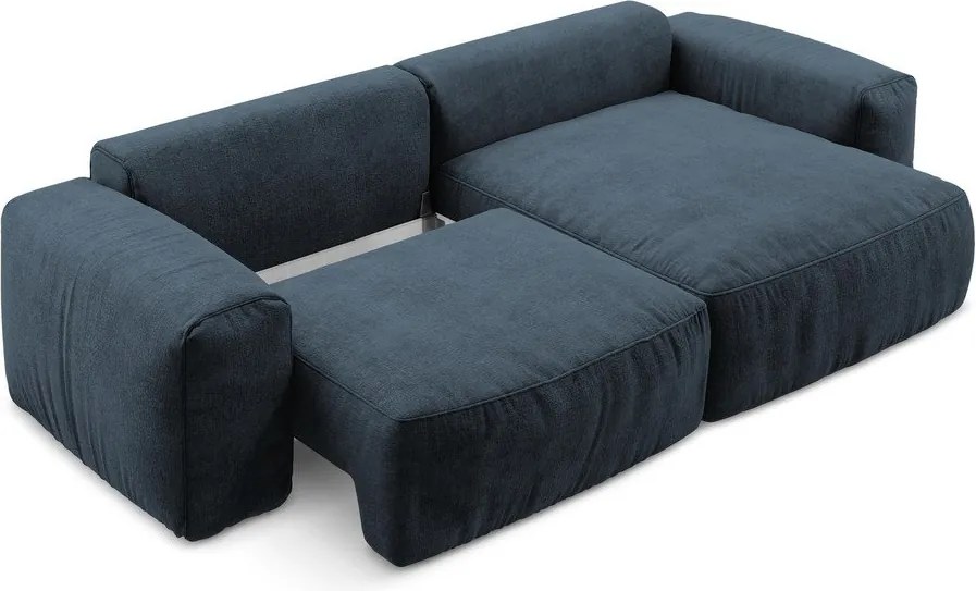 Tmavomodrá ženilková rozkladacia rohová pohovka (pravý roh/s leňoškou) Kuki – Makamii