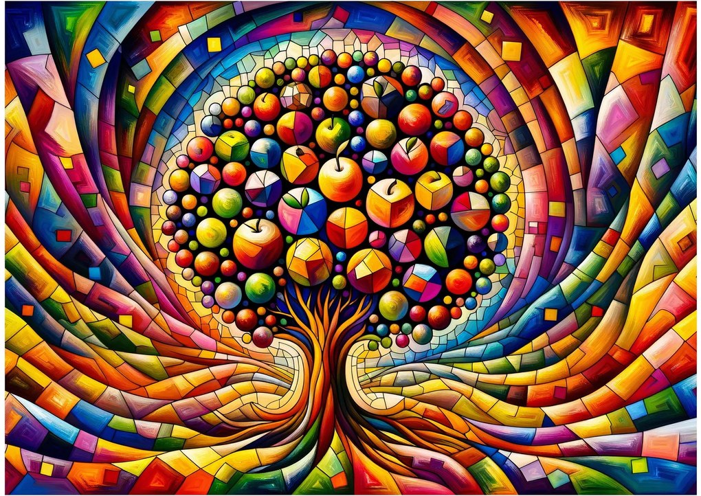 Sklenený obraz – Farebný strom s jablkami (70x50 cm)